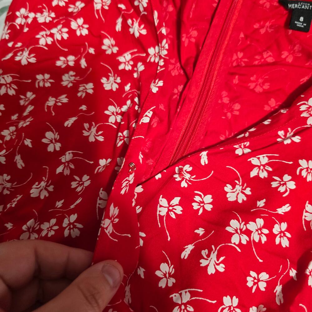 J. Crew Mercantile Red & White Floral Faux Wrap Mini Dress Size 8 - Picture 4 of 4